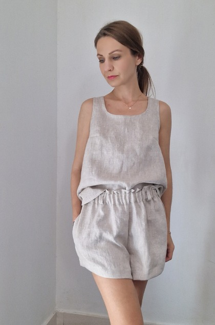 Set DITA tielko+šortky, prírodný ľan