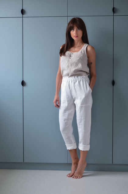 Ľanové nohavice BERTA biele