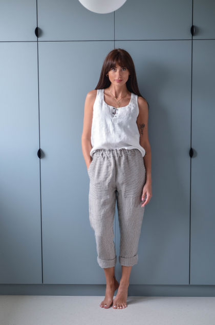 Ľanové nohavice BERTA pásikové